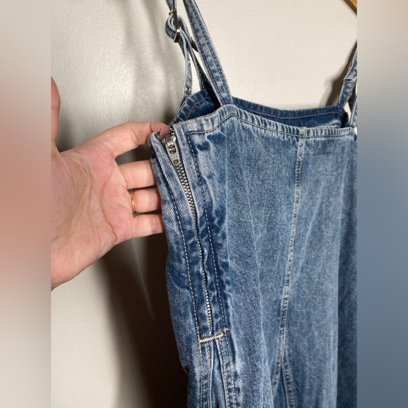Zara Denim Suspender 100% Cotton Midi Dress - Picture 10 of 12